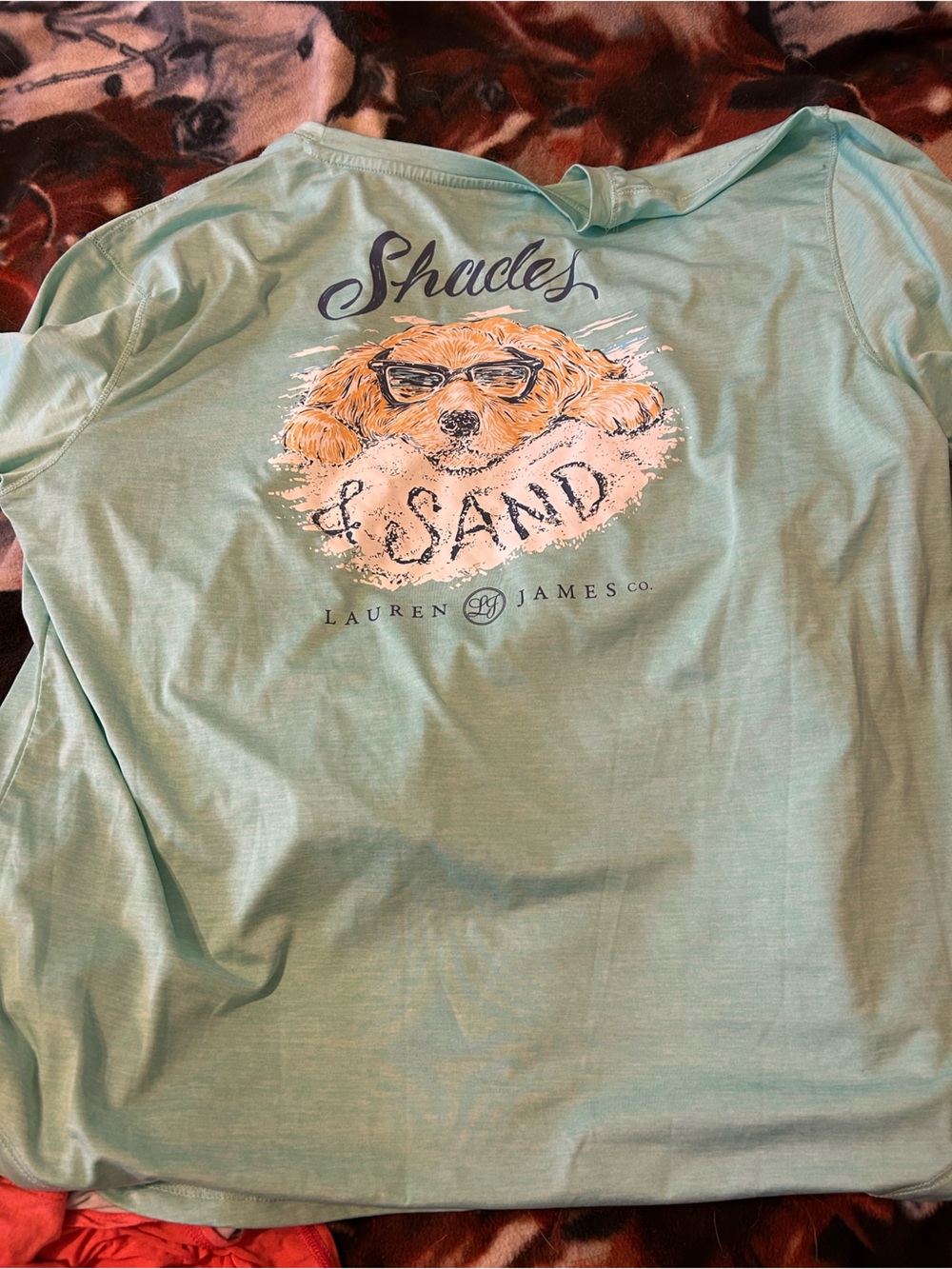 Lauren James Women's Light Teal Long Sleeve with Sand Dog Graphic
